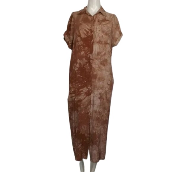 LULUS Shirt Dress, XS, Rust Brown Tie-dye, Short sleeve, button front, Rayon - Picture 10 of 14